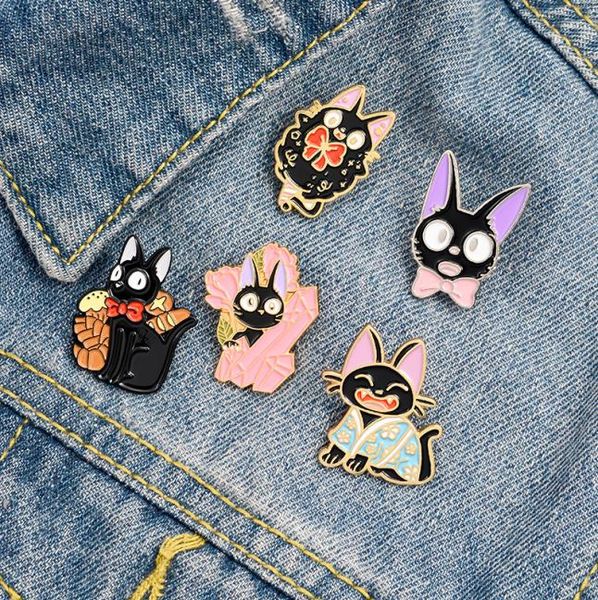 

black cat jiji enamel pins 7styles cat cartoon movie kiki brooches animal jewelry brooches lapel pin for friends gifts1656998, Gray