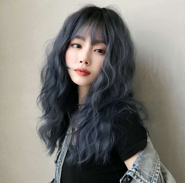 

stunning 27 inch golden long wavy wigs with air bangs full cap hairpiece diverse styles for luxurious length and volume, Black