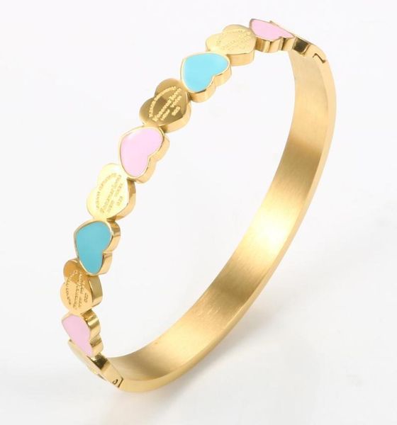 

bangle forever love gold heart bracelets bangles blue pink enamel bracelet for women wedding fashion jewelry gift17325108, Black