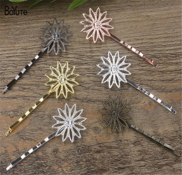 

boyute  pieces 26mm filigree flower hair barrette 6 colors plated fashion women hair accessories4212868, Golden;silver