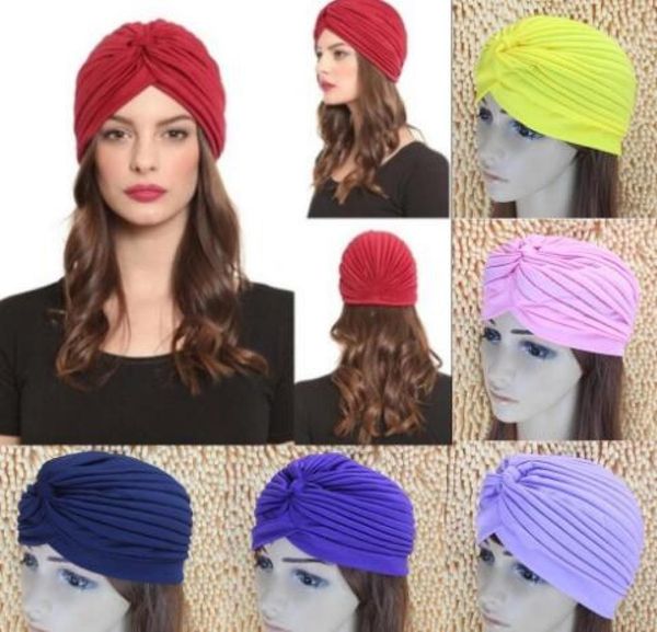 

stretchy turban head wrap band sleep hat chemo bandana hijab pleated indian cap 35 colors3422868, Blue;gray