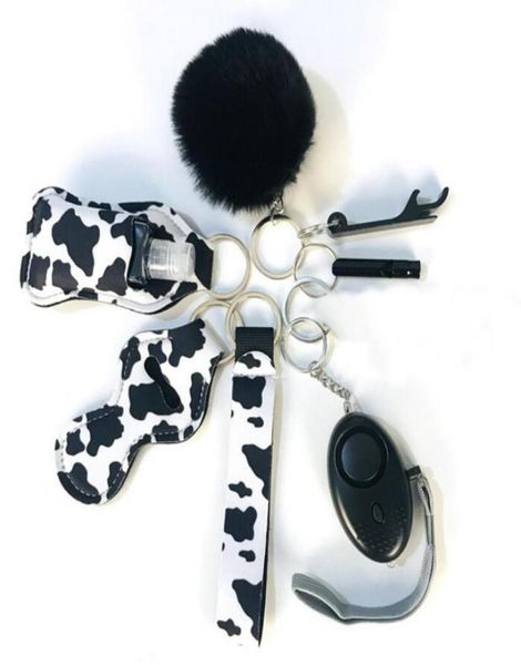 

34 colors 1set9pcs fashion defense keychains set pompom alarm keychain lipstick holder and wristband for woman men selfdefense k9930857, Silver