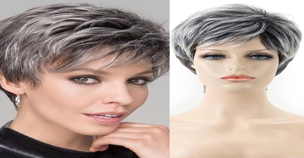 

short blonde wig pixie cut natural layered synthetic wig dark root ombre blond wigs for white women9825345, Black