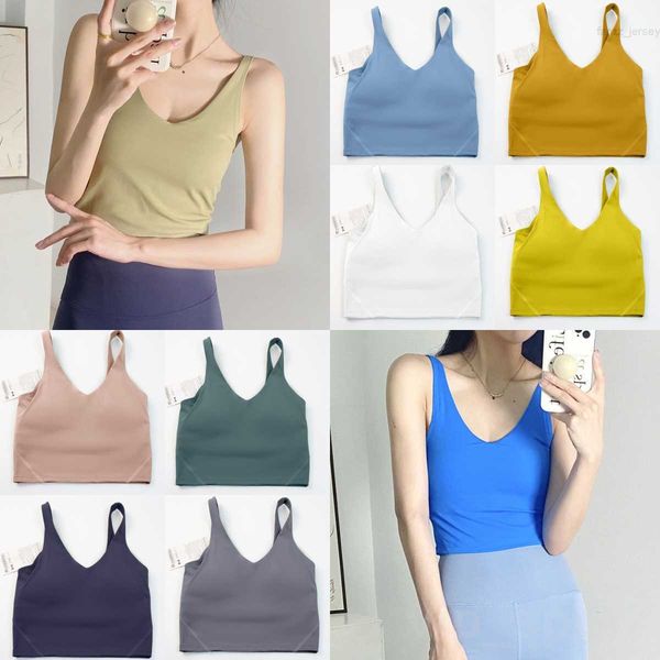 

lu align lu women yoga bra exercise with padded running sport tanks chest wireless v-neck fitness underwear workout yogas vest girl shockpro, White;red