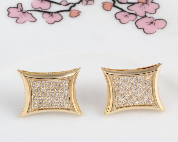 

luxury 18k gold filled s925 sterling silver iced out cz diamond zirconia square 18k gold silver plated stud earrings for men women5503634, Golden;silver