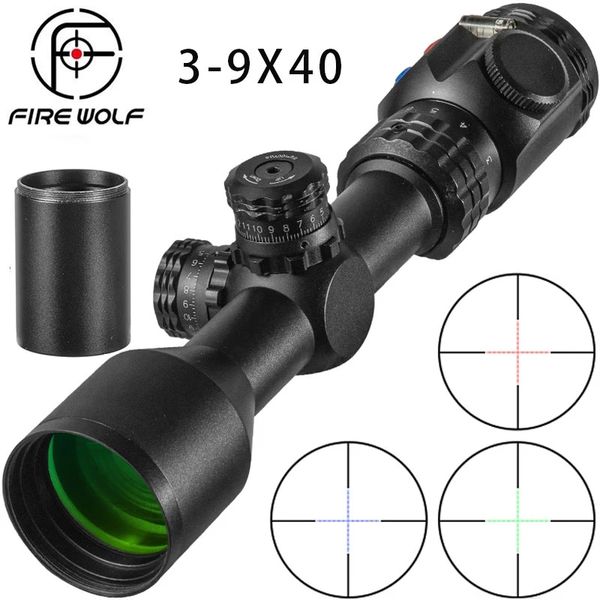 

hunting 3-9x40 riflescope tactical optical rifle scope rgb button cross dot sight level illuminated retical sight hunting scopes