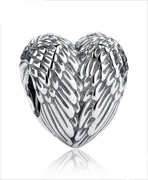 

2020 new genuine 925 sterling silver beads wings feather heart charm beads for women fit original bracelet diy jewelry making4402213, Black