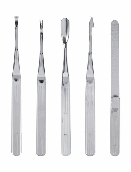 

5 pcs stainless steel foot file cuticle spoon pusher dead skin fork callus rasp remover professional manicure pedicure tool set7899926