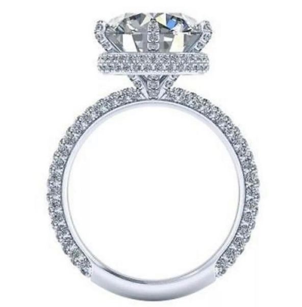 

lotusmaple round cut full set stones moissanite diamond color d solid 14k 18k white yellow rose gold platinum 950 halo ring 6 p9119400, Silver