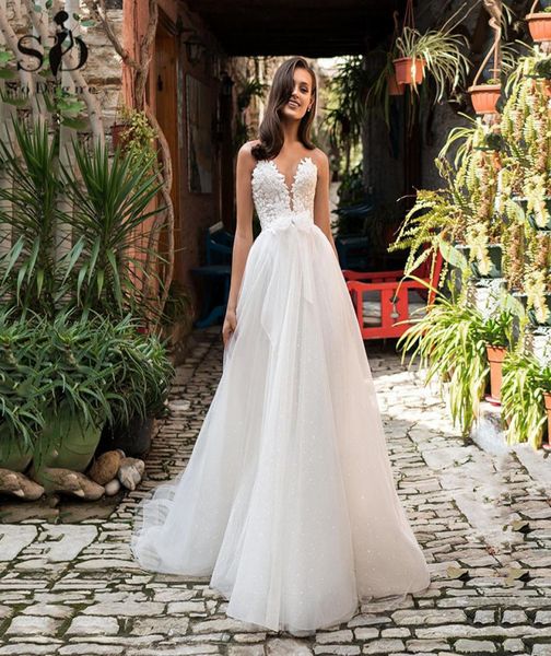 

sodigne lace wedding dress glitter appliques deep v neck beach bride dresses bohemian dress wedding custom made7680015, White