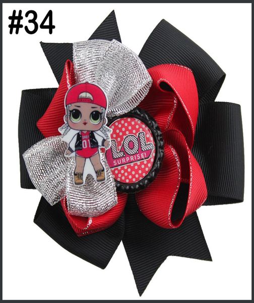 

5pcs doll hair bows with suprise bowsdolls clips girl hair bows for children girl hair accessories1812341, Slivery;white