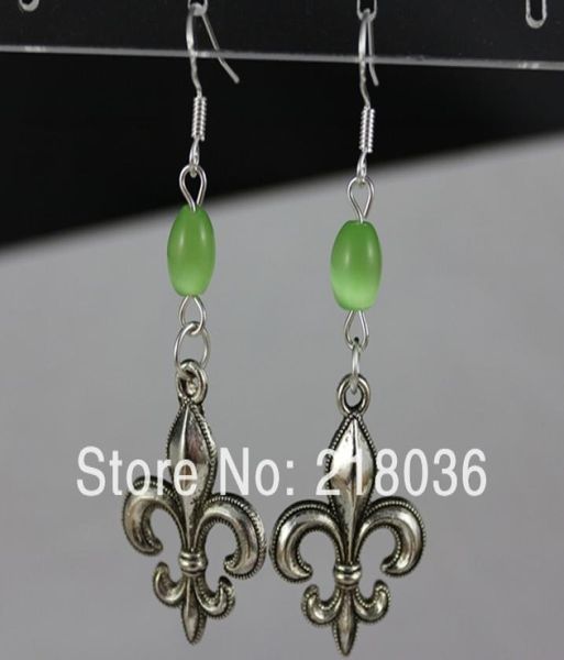 

fleur de lis opal bead dangle earrings 925 silver fish ear hook 50pairs tibetan silver chandelier earrings jewelry valentine0395873949