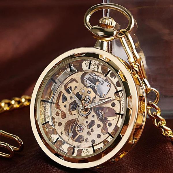 

vintage necklace steampunk skeleton mechanical fob pocket watch clock pendant hand-winding men women chain gift2697231e, Slivery;golden