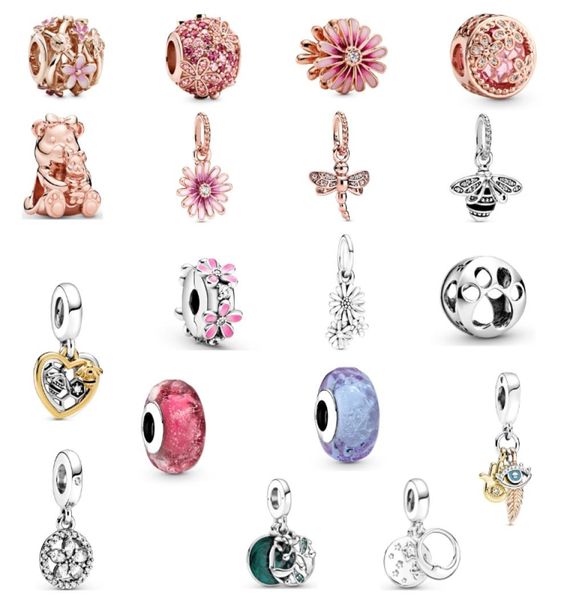 

925 sterling silver luxury lady rose gold zircon jewelry bear flower dragonfly windmill pendant beads fit bracelet necklace diy6123211, Black