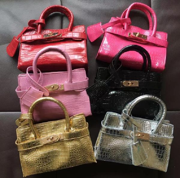 

fashion kids handbags tote girls mini princess purses children stone texture button shoulders bags pu strap snack can4154911, Black