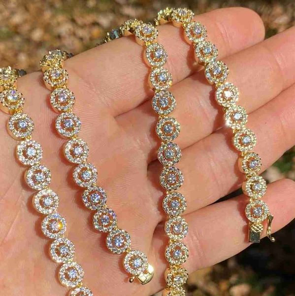 

hip hop tennis necklace 925 sterling silver 8mm vvs moissanite halo tennis necklace