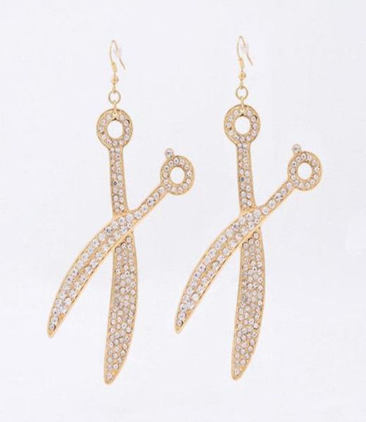 

scissors earrings unique style beauty salon hair stylist scissors dangle earring gold crystal charm fashion jewelry4914350, Golden