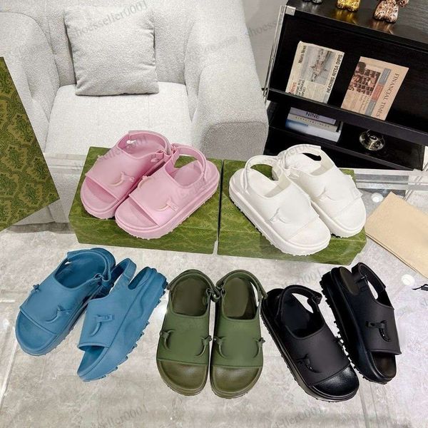 

2023 luxury women horsebit sandals fashion platform square toe slippers multicolor sandal summer beach outdoor anti-slip designer casual sho, Black