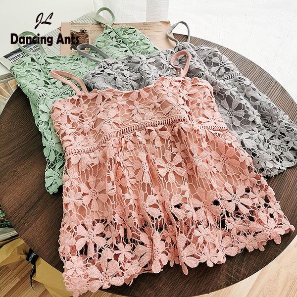 

t-shirt camis for women strap tank slash neck sleeveless hollow out patchwork floral crop female summer dropshipping, White
