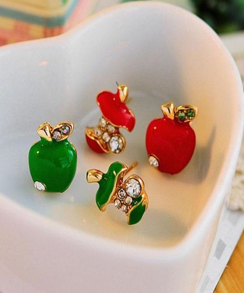 

the new diamond compact oil drop beautiful little apple minimalist beauty new type asymmetric cute earrings3098208, Golden;silver
