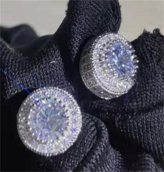 

shiney cz earrings yellow white gold plated sparkling cz round gold silver simulated diamond earrings for men women c4024265, Golden;silver