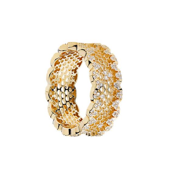 

18k yellow gold women wedding cz diamond ring original box for 925 sterling silver honeycomb rings set1592826, Slivery;golden