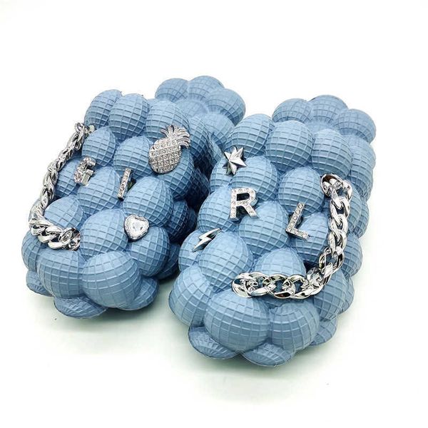 

sandals arrival women summer breathable bubble slides with bling chains charms girl's flat slippers beach sandals shoes 230417, Black