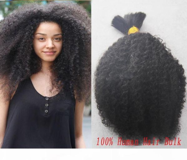

100g afro kinky bulk 1 bundles human braiding hair bulk no weft mongolian kinky curly bulk hair for braiding hair6153375, Black
