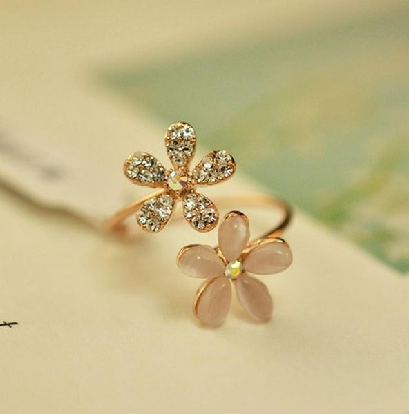 

new opal flower open ring microset diamond pendant flower ring9007566, Golden;silver