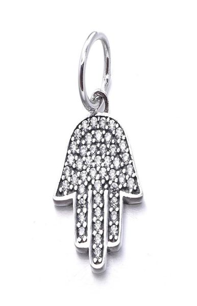 

symbol of protection charm pendant authentic 925 sterling silver dangle pave clear crystal hand bead diy bracelets elegant jewelry8843261, Black