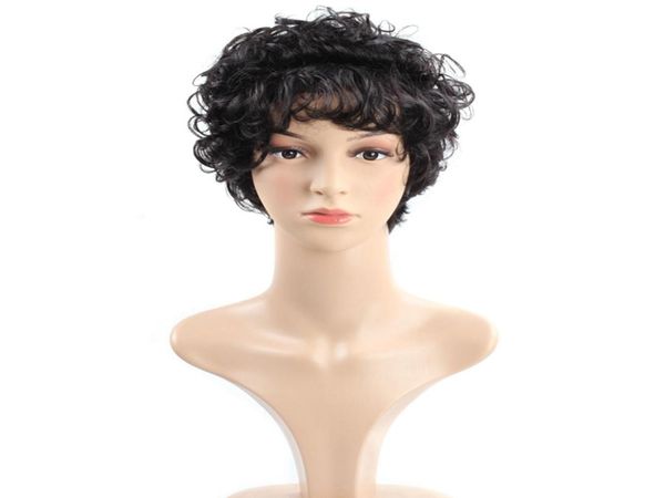

brazilian short wigs peruvian hair kinky curly none lace wigs wig malaysian human hair wigs5566005, Black;brown