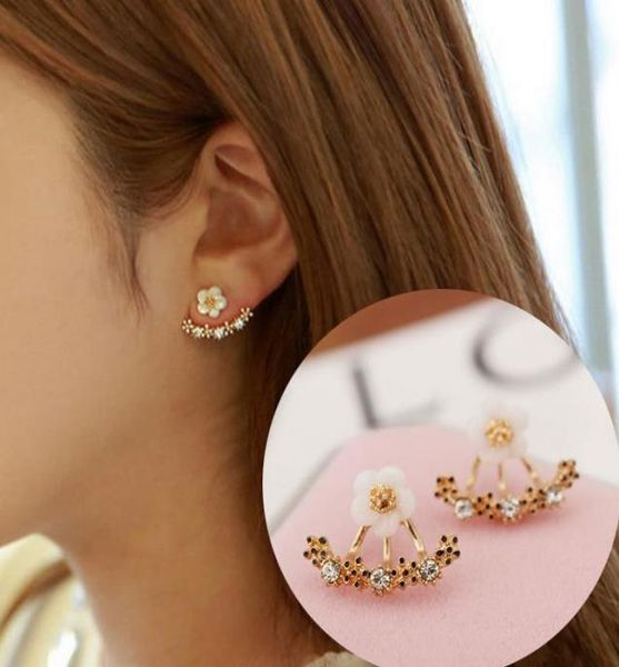 

diamond earring with daisy flower and back two sided stud earring and 787819, Golden;silver