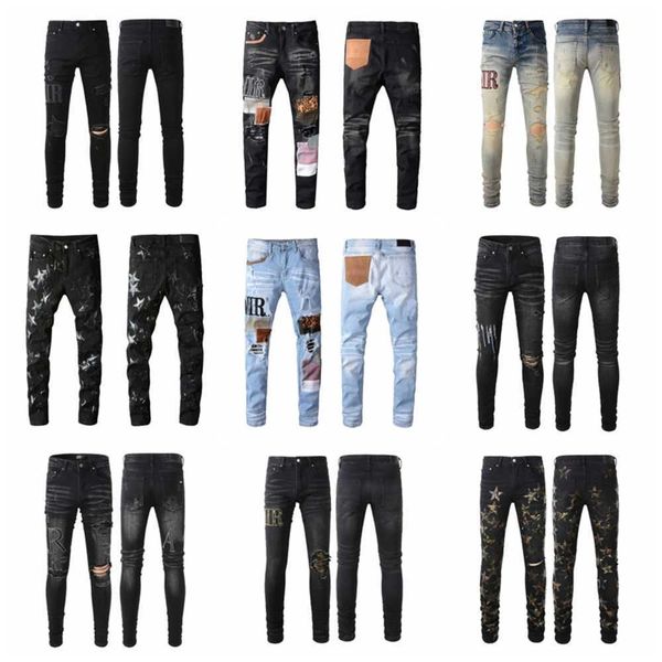 

mens designer distressed ripped skinny cowboy pant jeans rock revival trousers straight slim elastic denim fit moto pants trendy streetwear, Blue