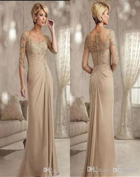 

champagne mother of the bride dresses long 2019 scoop neck chiffon wedding guest mother039s dresses half sleeves formal evening5379252, Black;red