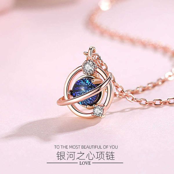 

silver necklace women's dream planet rose pendant simple temperament net red crowd light clavicle chain tide, Black
