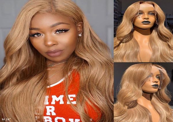 

honey blonde lace front human hair wigs pre plucked 27 colored wavy brazilian remy hair 13x4 lace wig 150 bleached knots3363522, Black