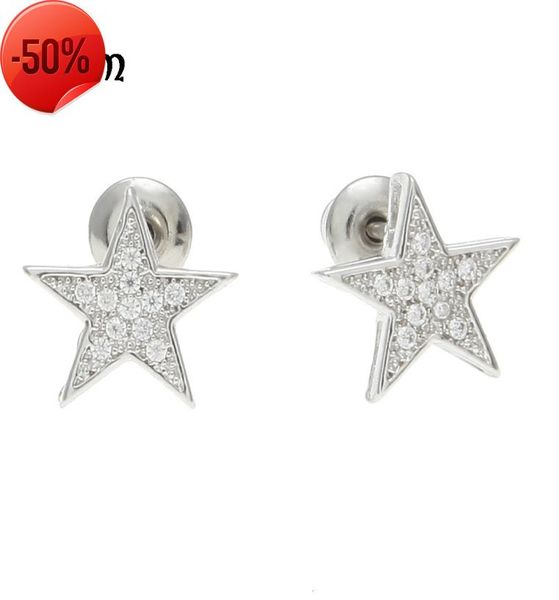 

five pointed star earrings with zircon imitation allergy copper earrings hip hop jewelry for men and women4091630, Golden