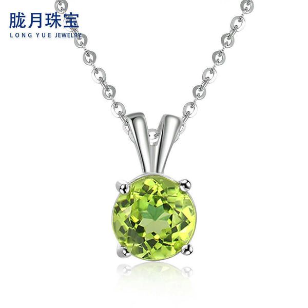 

silver colorful treasure jewelry simple natural olivine platinum necklace, Black