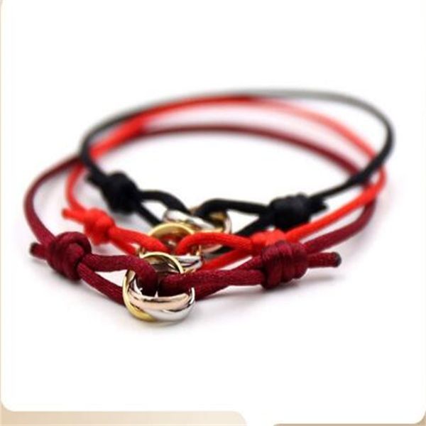 

handwoven three ring colored bracelet new year gift for couples lucky red bracelet for boyfriend ae817, Golden;silver