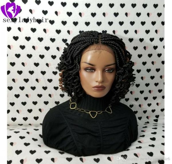 

g 2020 new lace frontal short braided wigs for black women synthetic lace front braids wig with curly tips baby hair5160756