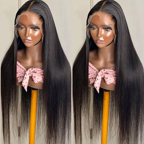 

30 34 40 inch bone straight full lace human hair wigs 360 lace frontal wigs for black women 200 density 13x6 hd lace front wigs, Black;brown
