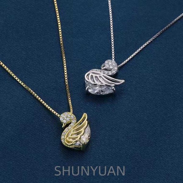 

shunyuan silver necklace female little swan light and elegant and elegant elegant clavicle chain jewelry new, Black