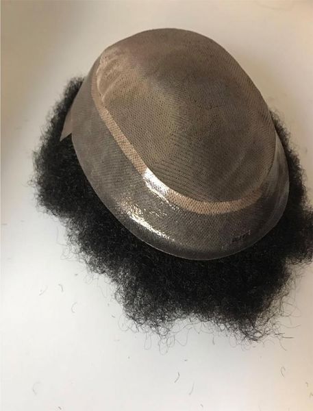 

brazilian hair afro men toupee hair repalacement human hair toupee fine mono with skin base 4228198, Black