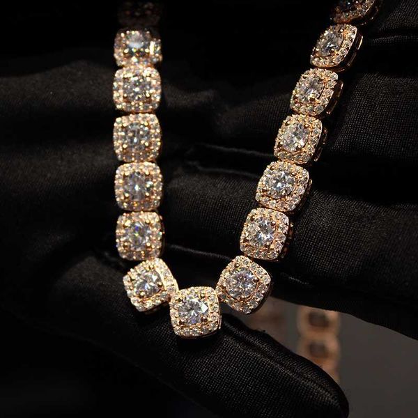 

hip hop ice out tennis necklace 925 sterling silver 8mm wide three row vvs moissanite cuban link chain necklace