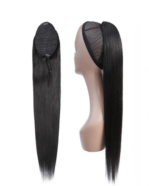 

silky straight ponytail human hair remy brazilian drawstring ponytail 1 piece clip in hair extensions 1b pony tail6331477, Black