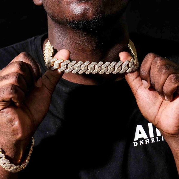 

18k gold plated pure 925 silver jewelry sterling cuban link chain hip hop jewelry 15mm moissanite cuban chain necklace