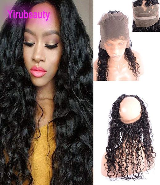 

10a malaysian natural black color 360 lace frontal part water wave curly human hair virgin hair wet and wary1115219, Black;brown