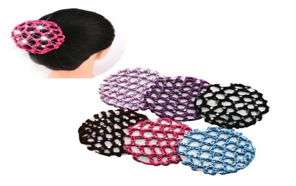 

elastic hair snood net crocher colorful pearls hairnets girls women bun cover ballet dance skating hairnet styiling tool4107214, Brown