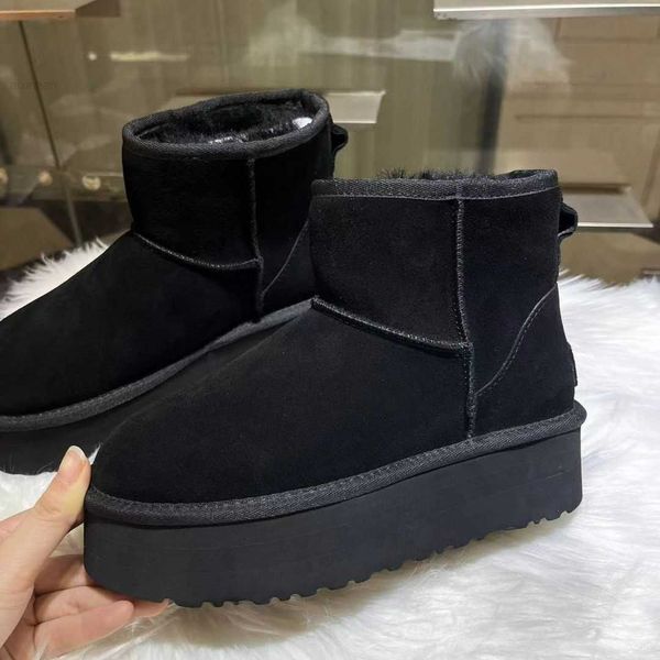 

women classic mini platform boot ultra matte fur snow boots suede wool blend comfort winter designer ankle booties size 35-40 uggitys8, Black