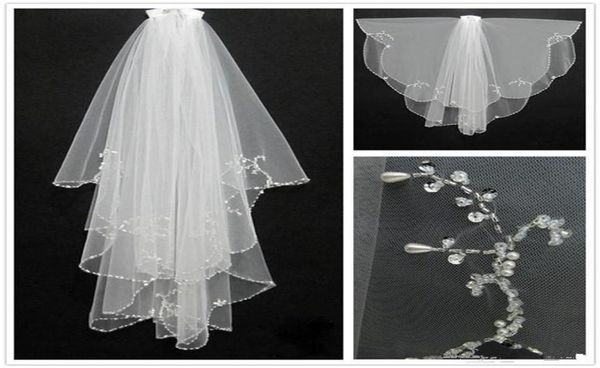 

fashion white ivory 2019 short two layers bridal veils wedding accessories beaded edge crystal bridal accesories5683170, Black